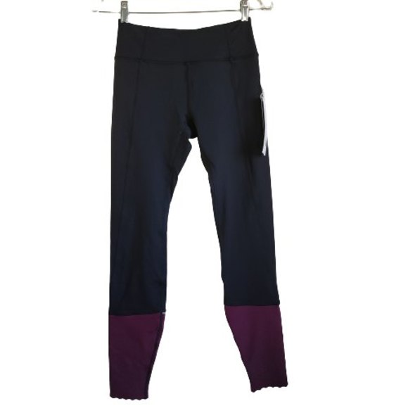 Kyodan leggings Size XS Black/Purple Reflective Strip Decorative Hem Pocket NWT - Picture 1 of 12